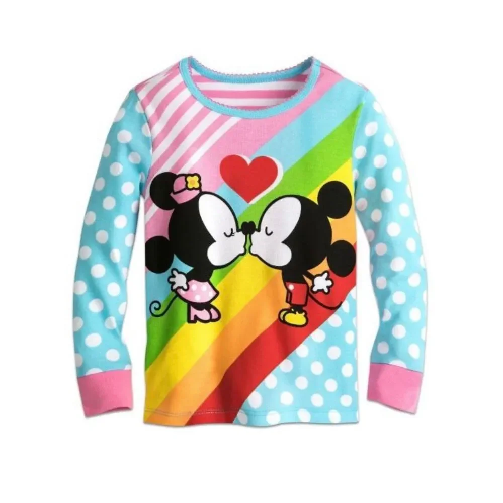 NEW Disney Store Girls Kids 8 Minnie & Mickey Mouse Kiss 2 piece Pajamas